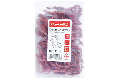 Скоба якорная Apro - 16 x 43 мм красная (100 шт.)