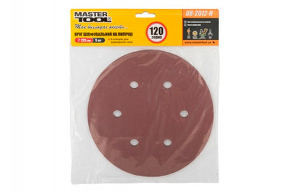 Круг шлифовальный на липучке Mastertool - 225 мм x Р120 с отверстиями (5 шт.)