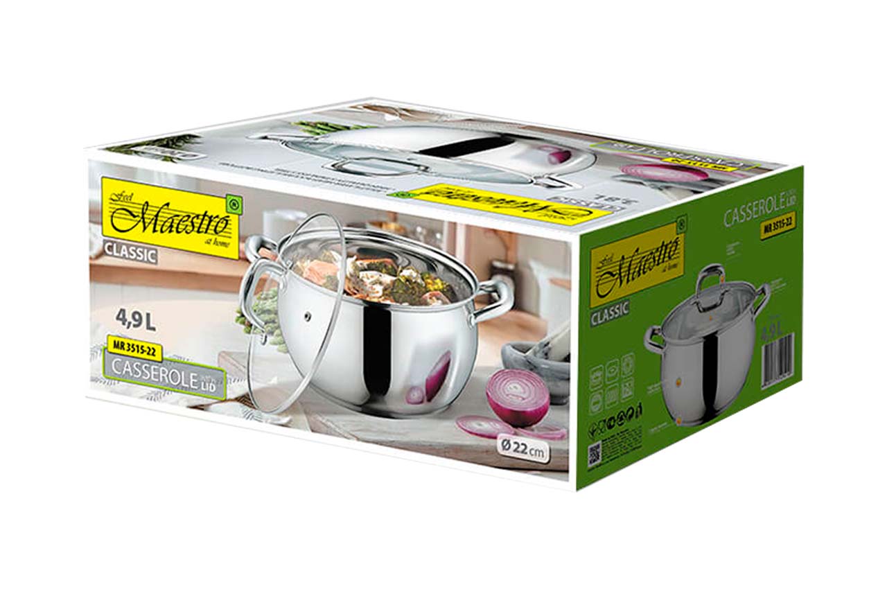 Кастрюля нержавеющая Maestro - 220 мм x 4,9 л