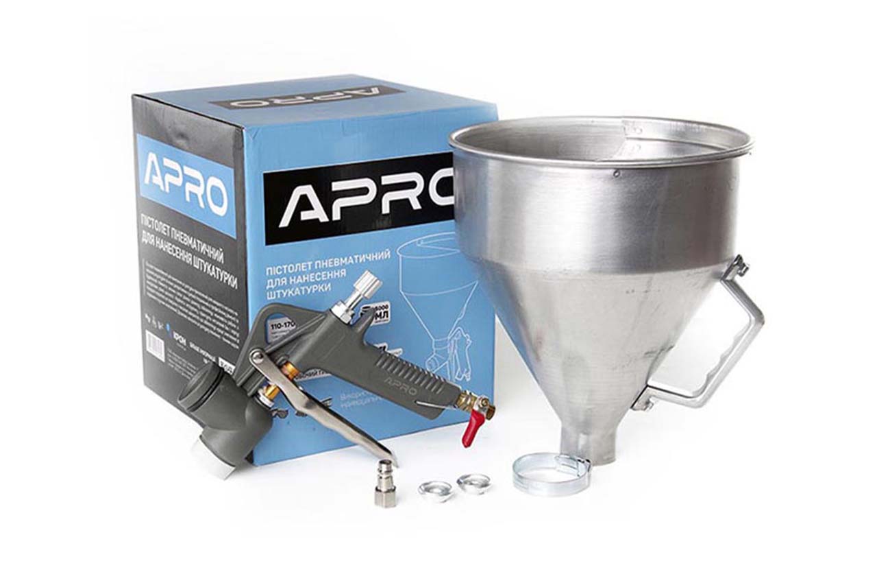 Пистолет пневматический для нанесения штукатурки Apro - 6000 мл металл бак
