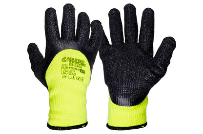 Перчатка Mastertool - латексная вспененная морщинистая утепленная 11" (неоново-черная)