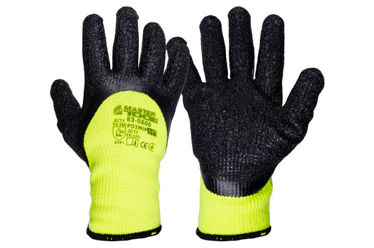Перчатка Mastertool - латексная вспененная морщинистая утепленная 11" (неоново-черная)