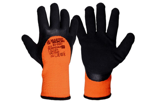 Перчатка Mastertool - латексная вспененная утепленная 11" (оранжево-черная)