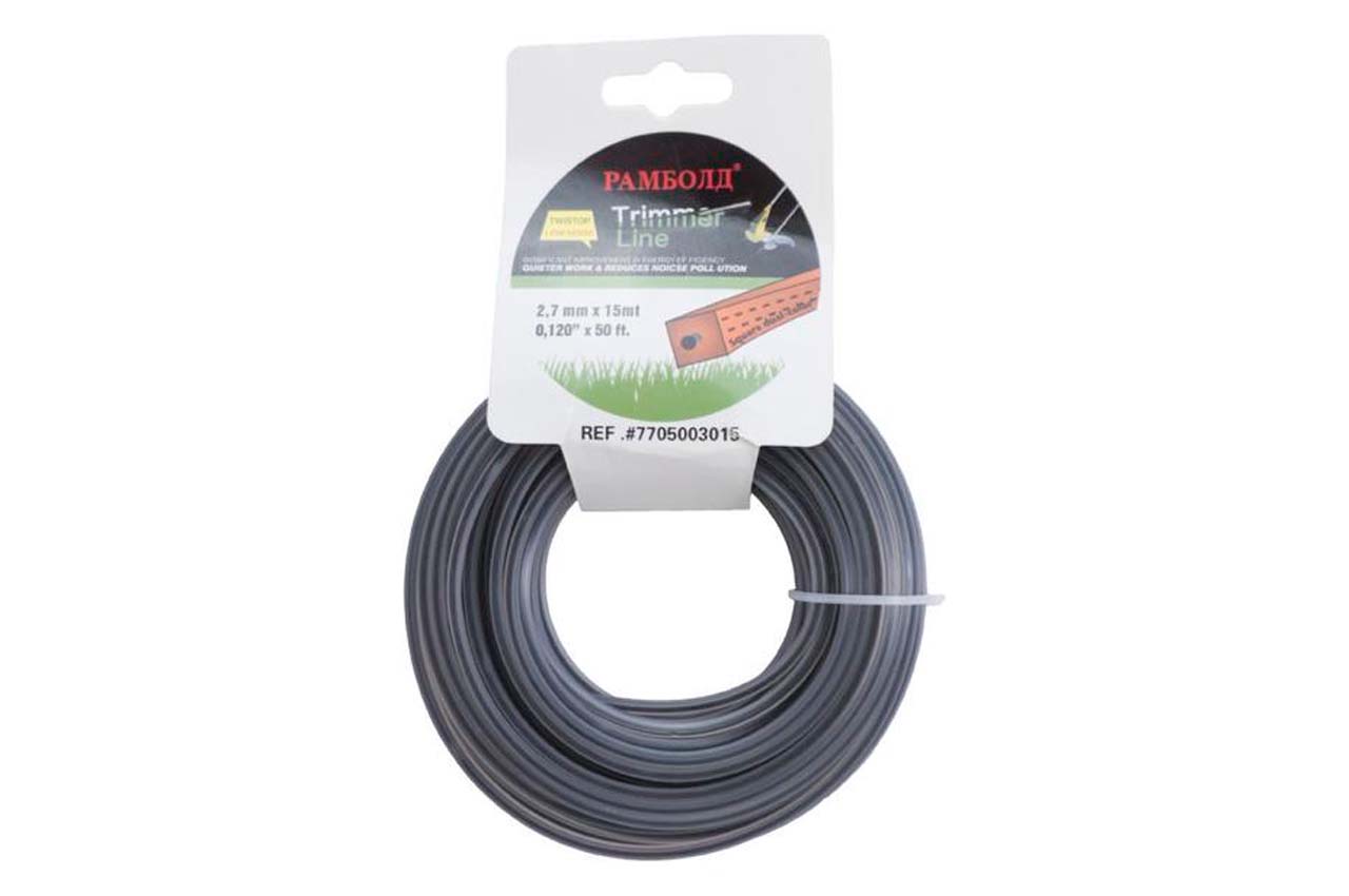 Леска для триммера Рамболд - 4,0мм x 15м квадрат армированный серый