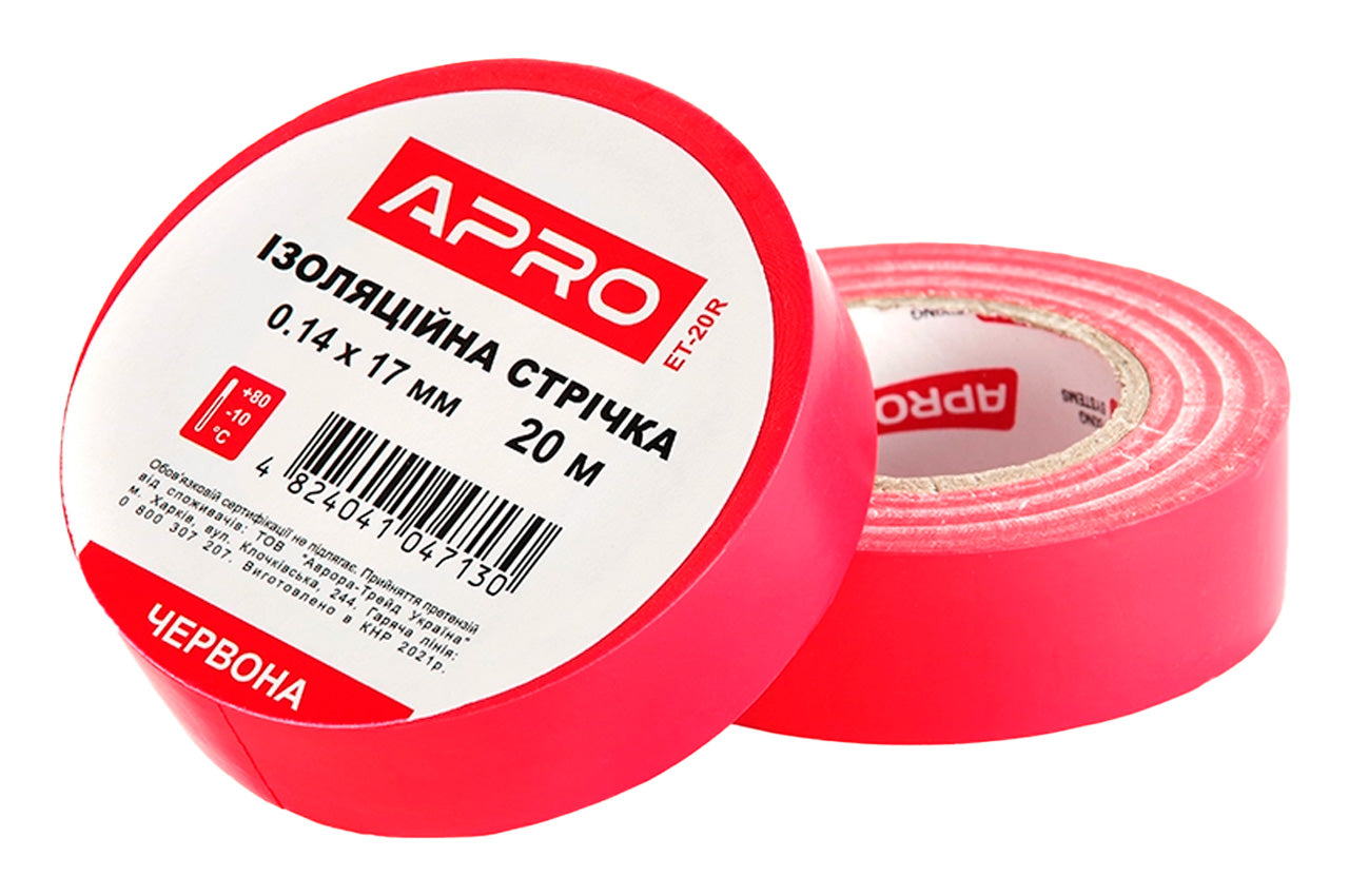 Лента изоляционная Apro - 17 x 0,14мм x 20м красная