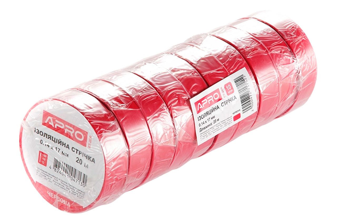 Лента изоляционная Apro - 17 x 0,14мм x 20м красная