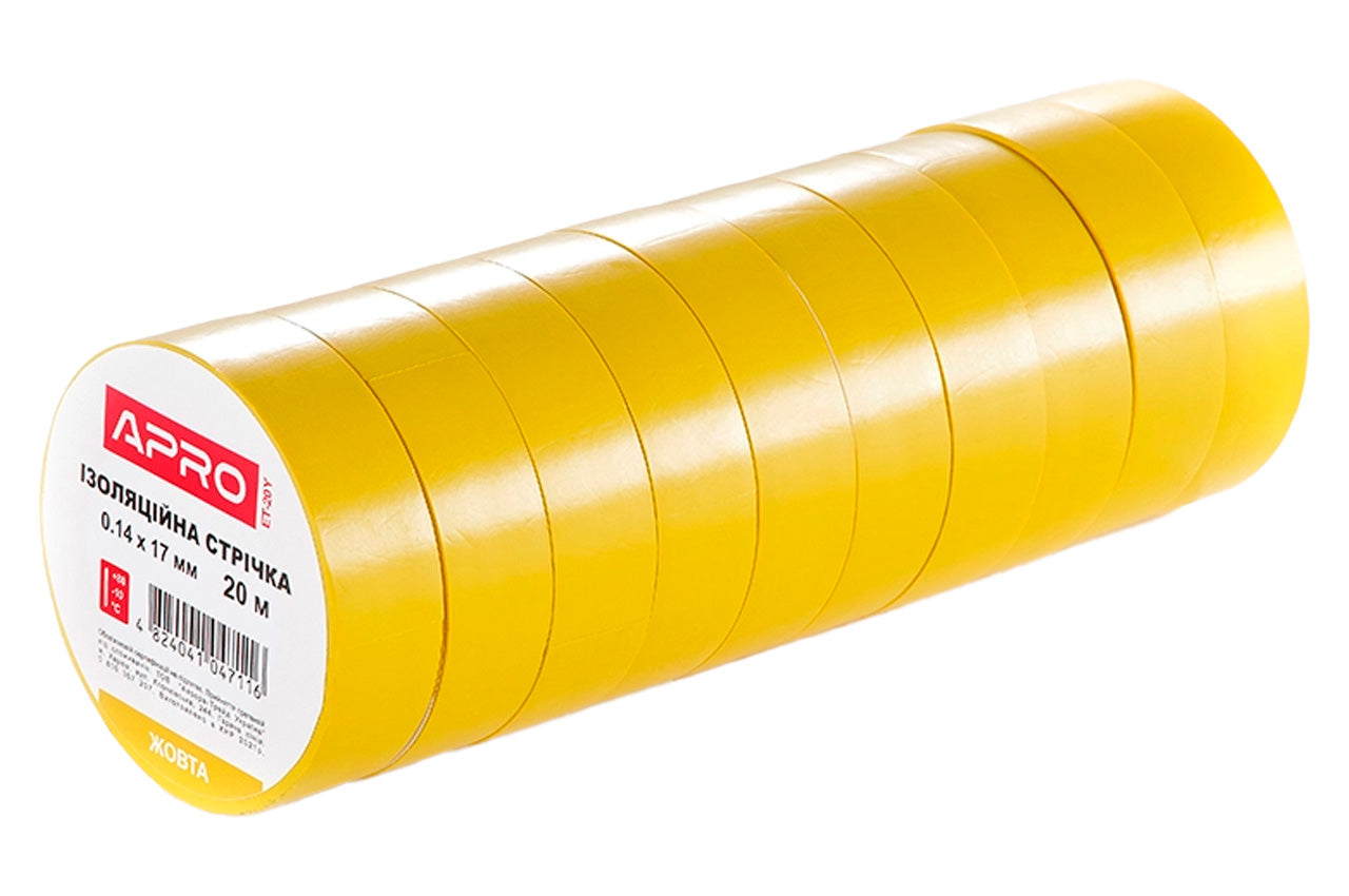 Лента изоляционная Apro - 17 x 0,14мм x 20м желтая