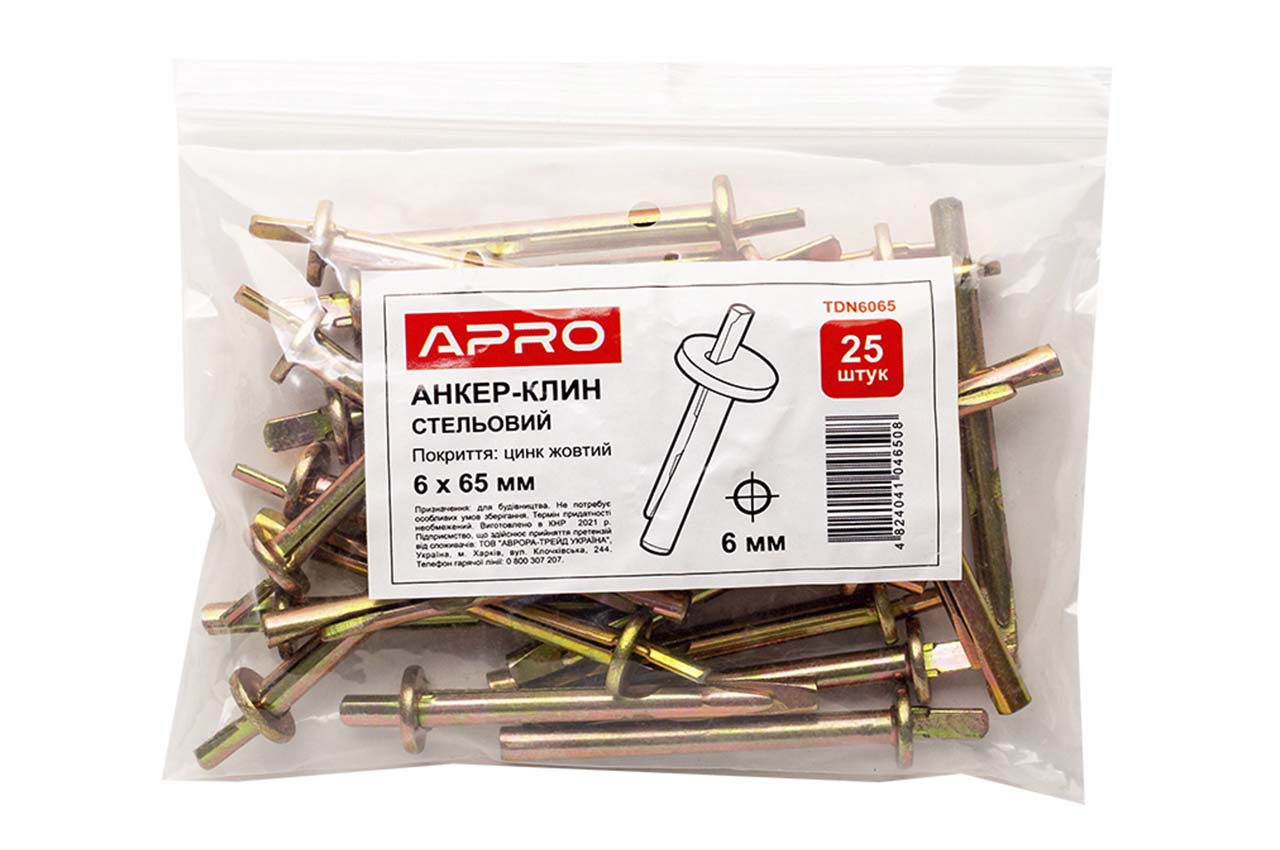 Анкер-клин потолочный Apro - 6 х 65мм (25шт)