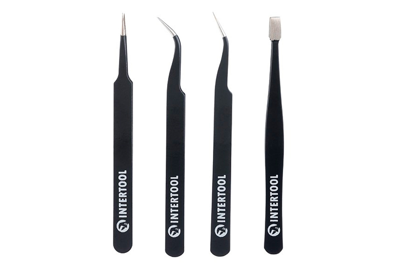 Набор пинцетов радиотехнических Intertool - 120-123мм (4шт)