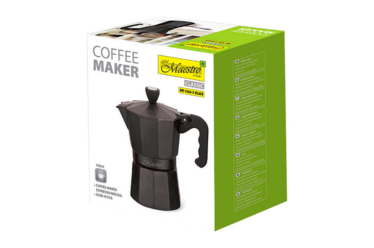 Кофеварка гейзерная алюминиевая Maesrto - 150мл черная