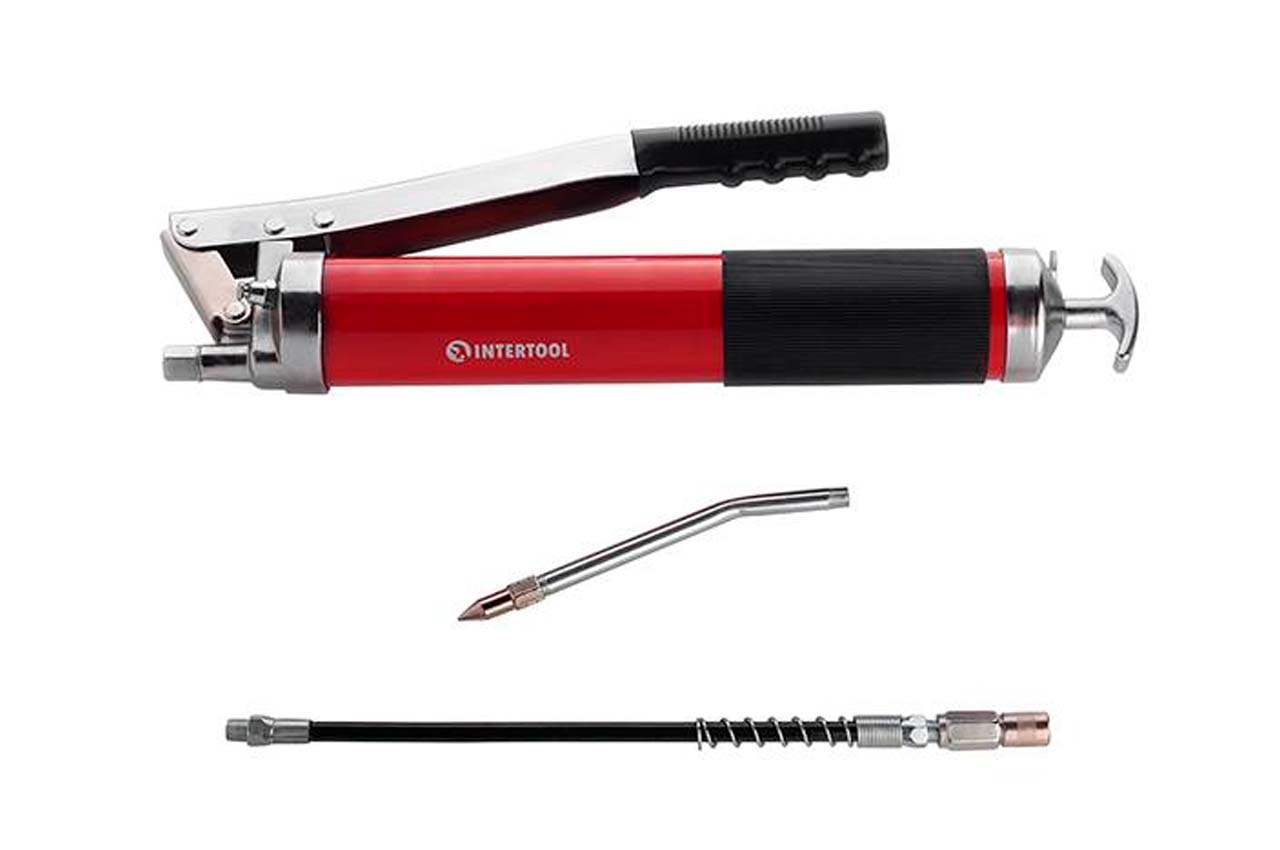 Шприц для смазки Intertool - 600мл двухплунжерный с гибким шлангом