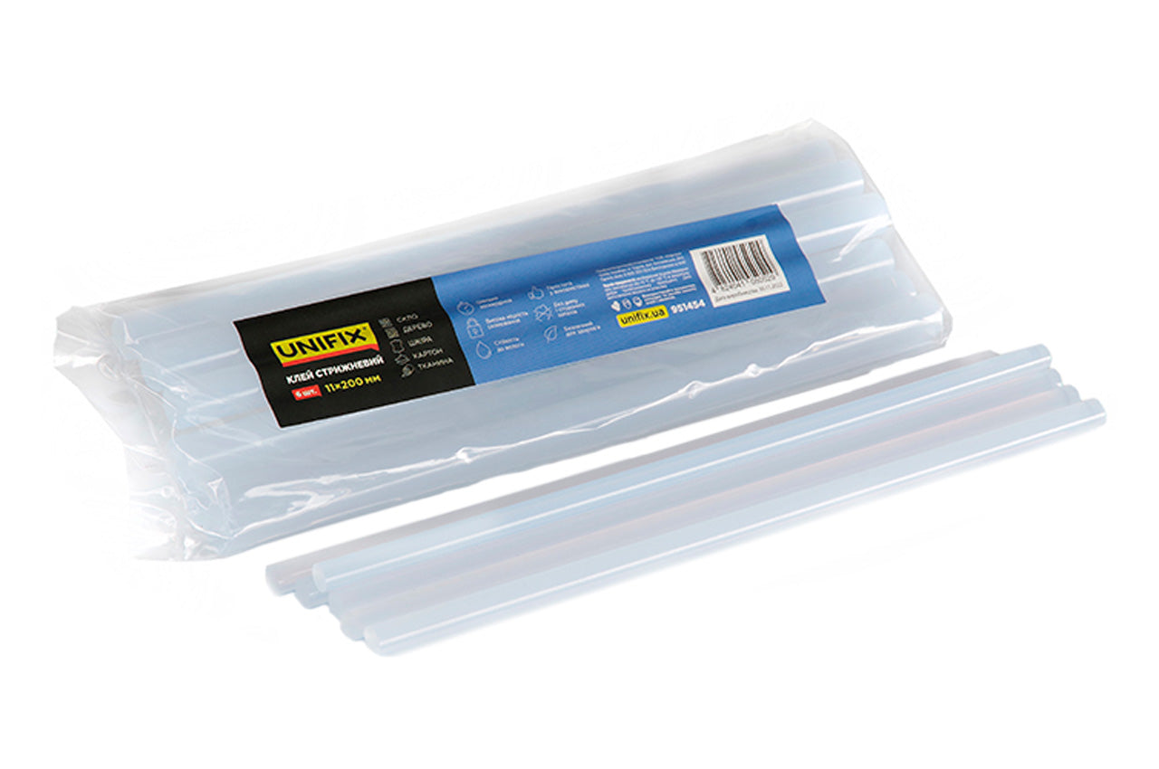 Стрижень клейовий Unifix - 11 x 200мм прозорий (6шт) пакет