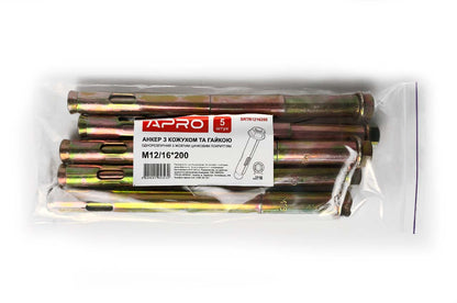 Анкер однораспорный с гайкой Apro - 16 х 200мм x М12 (5шт)