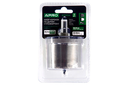 Набор сверл корончатых по гипсокартону Apro - 26-63 x 43мм (7шт)