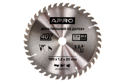 Диск пильный по дереву Apro - 190 x 20мм x 40T