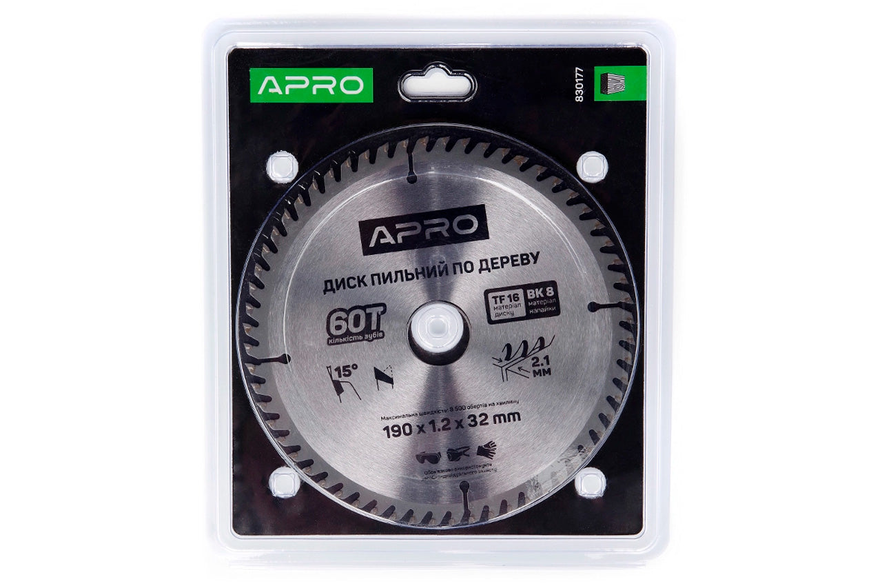 Диск пильный по дереву Apro - 190 x 32[30]мм x 60T
