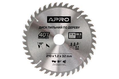 Диск пильный по дереву Apro - 210 x 32[30]мм x 40T