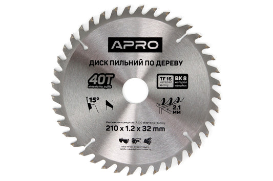 Диск пильный по дереву Apro - 210 x 32[30]мм x 40T