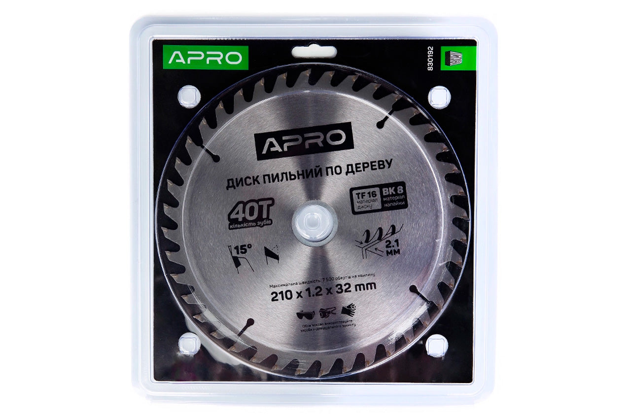 Диск пильный по дереву Apro - 210 x 32[30]мм x 40T