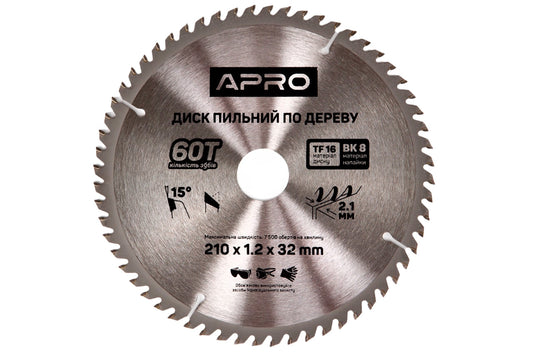 Диск пильный по дереву Apro - 210 x 32[30]мм x 60T