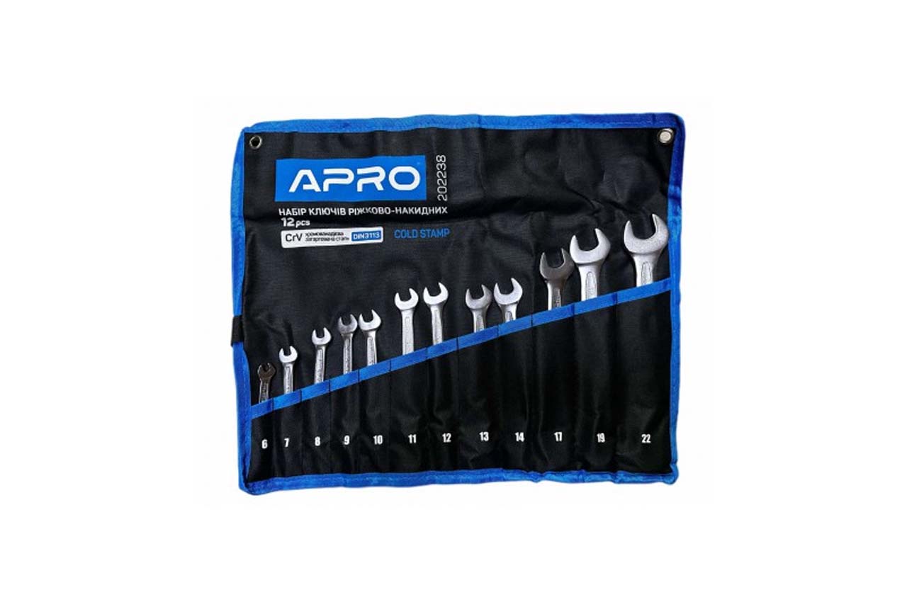 Набор рожково-накидных ключей Apro - 6-22мм в чехле DIN3113 (12шт)