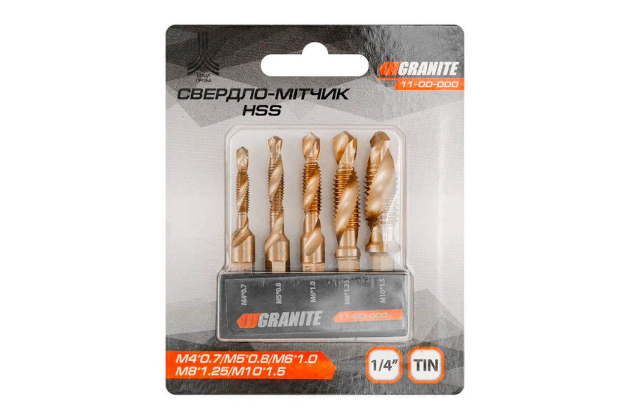 Набор сверл-метчиков Granite - М4 x 5 x 6 x 8 x 10 (5шт)