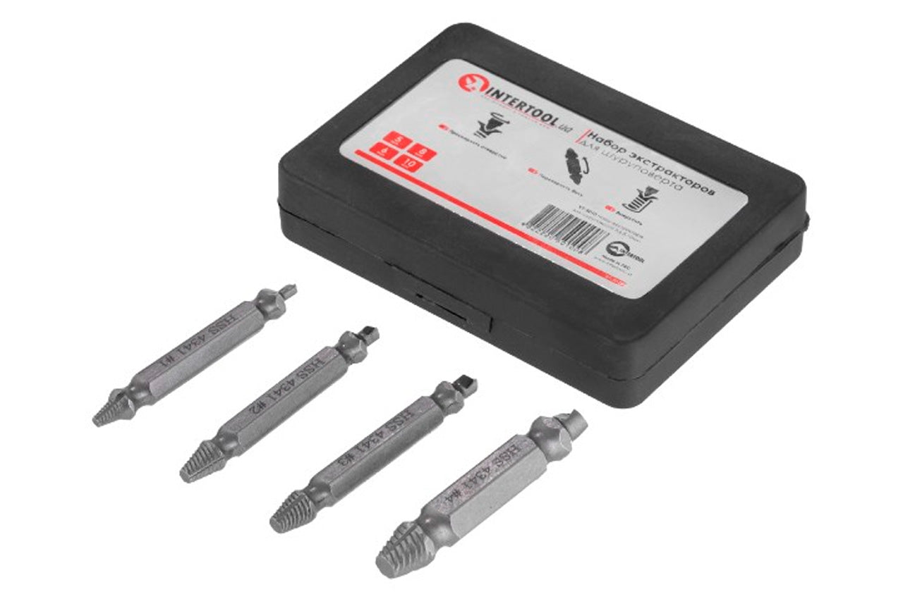 Набор экстракторов для винтов под шуруповерт Intertool - 5 x 6 x 8 x 10мм (4шт)