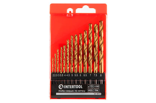 Набор сверл по металлу Intertool - 2-8мм титан (13шт)