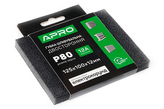 Губка шлифовальная Apro - 125 x 100 x 12мм x P80