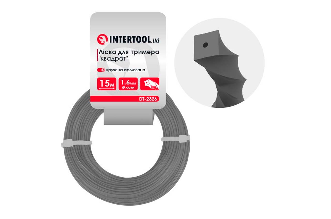Леска для триммера Intertool - 1,6мм x 15м квадрат крученый армированный