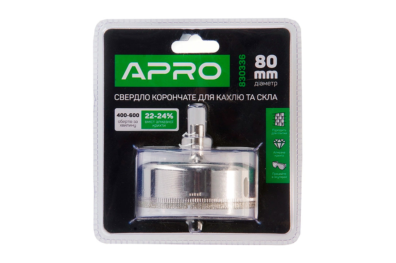 Сверло по стеклу и керамике трубчатое Apro - 80мм