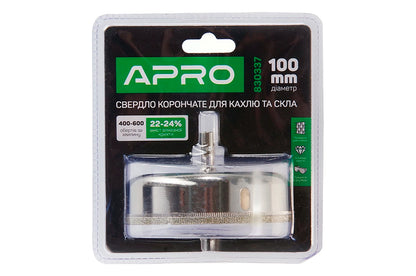 Сверло по стеклу и керамике трубчатое Apro - 100мм