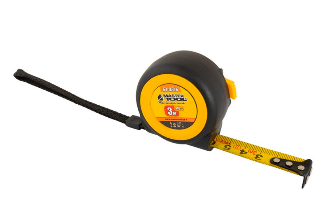 Рулетка Mastertool - 3м x 16мм магнит обрезиненная автостоп