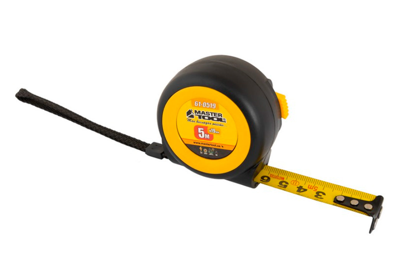 Рулетка Mastertool - 5м x 19мм магніт гумова автостоп