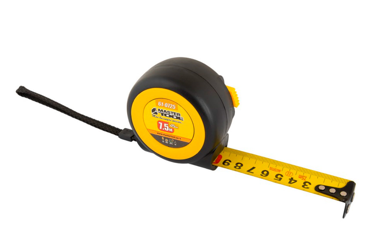 Рулетка Mastertool - 7,5м x 25мм магнит обрезиненная автостоп