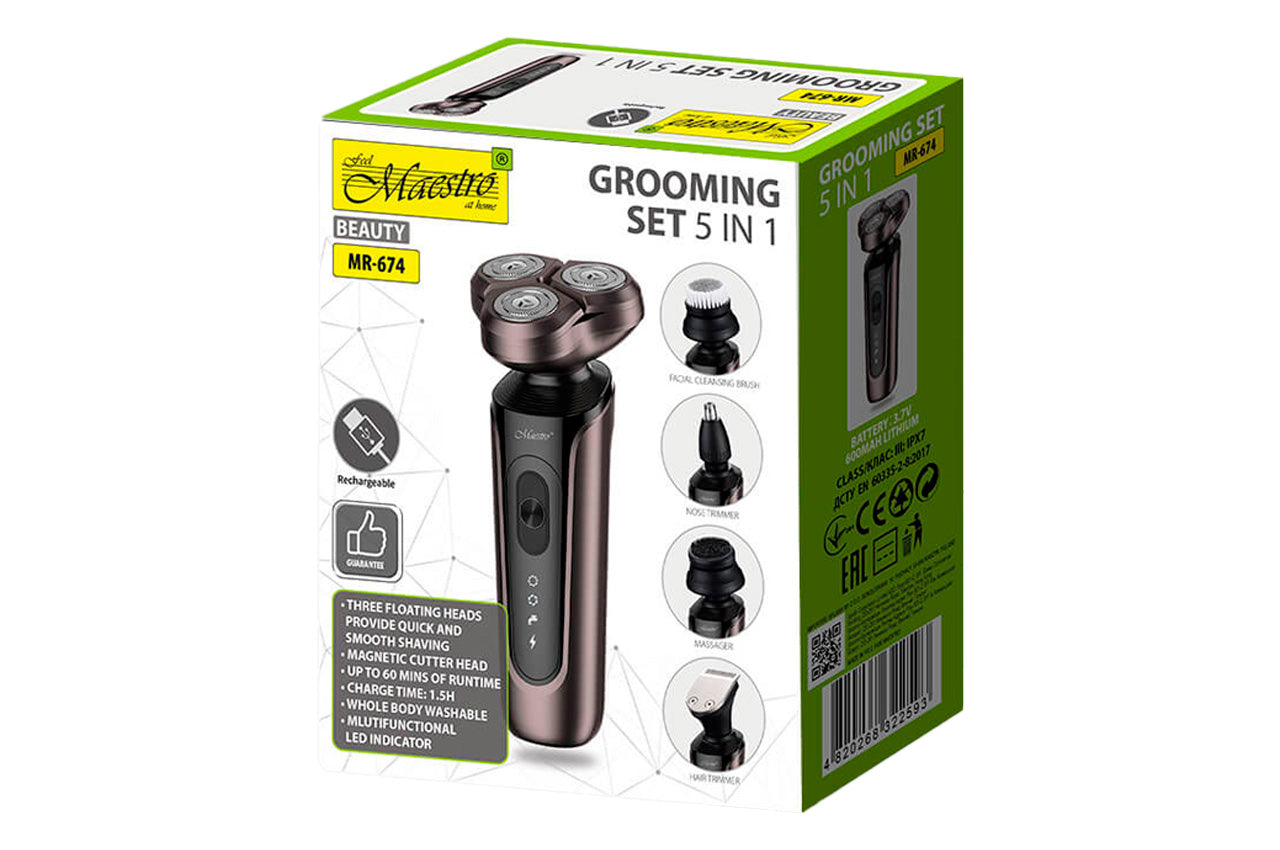 Роторна бритва Maestro - 600мАч x 3 головки x 5 насадок