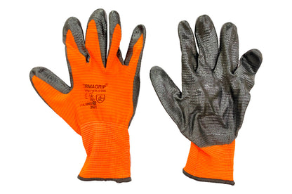 Перчатка стрейчевая Китай - ребристая двойная 10" [сине/оранжево-черная] 6шт