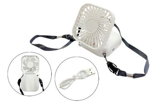 Складной аккумуляторный вентилятор Holding Fan 3 скорости с ремешком на шею