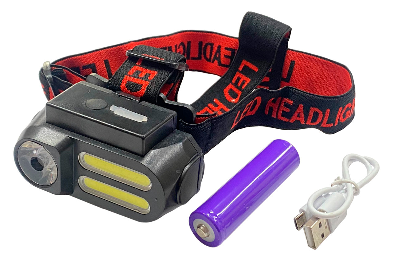 Фонарь налобный BL - 1LED x 2COB x Li-Ion