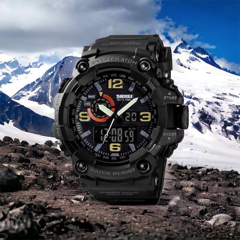 Часы наручные мужские SKMEI 1520BK BLACK, армейские часы противоударные. Цвет: черный