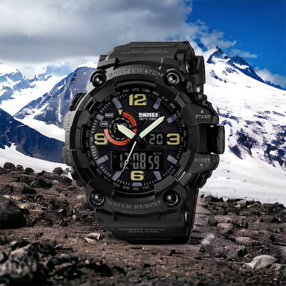 Часы наручные мужские SKMEI 1520BK BLACK, армейские часы противоударные. Цвет: черный