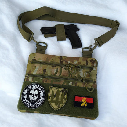 Сумка-кобура наплечна мультикам з липучкою для шевронів, тактична сумка чоловіча з кордури