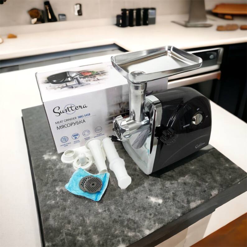Мясорубка Suntera SMG-5418B 1800 Вт, электромясорубка для шинковки, мясорубка электрическая металл