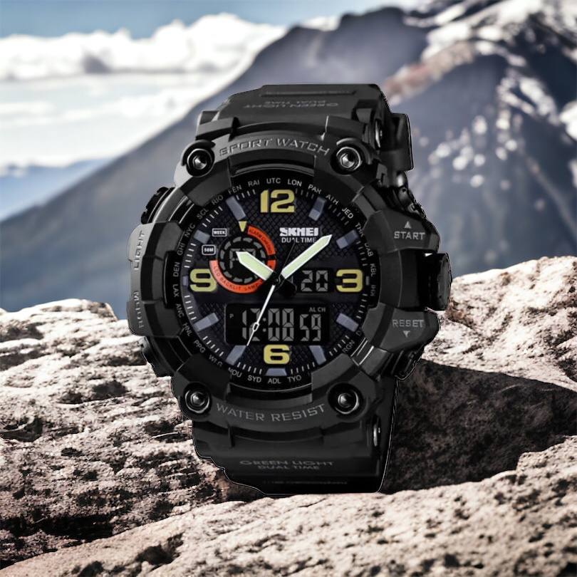 Часы наручные мужские SKMEI 1520BK BLACK, армейские часы противоударные. Цвет: черный