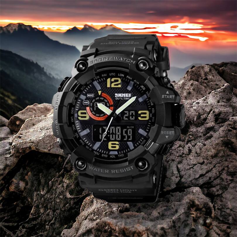 Часы наручные мужские SKMEI 1520BK BLACK, армейские часы противоударные. Цвет: черный