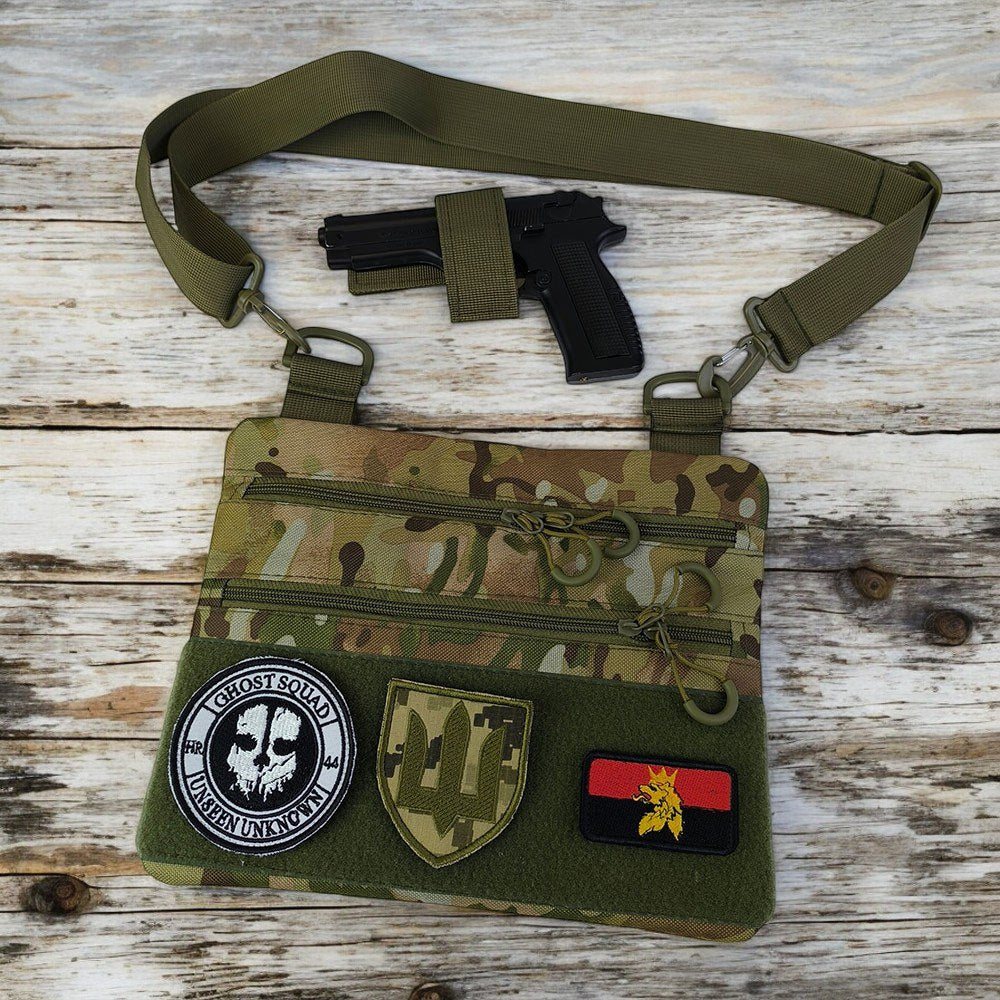 Сумка-кобура наплечна мультикам з липучкою для шевронів, тактична сумка чоловіча з кордури