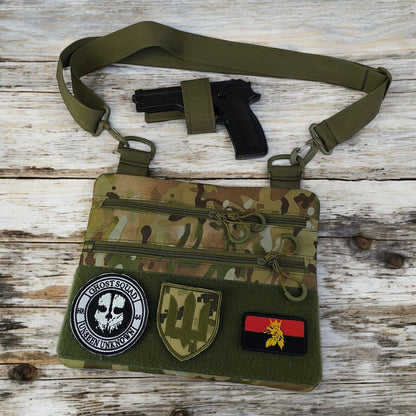 Сумка-кобура наплечна мультикам з липучкою для шевронів, тактична сумка чоловіча з кордури