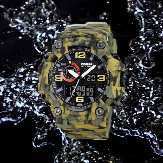 Часы наручные мужские SKMEI 1520CMGN CAMO GREEN, часы военные мужские, для военнослужащих. Цвет: камуфляж