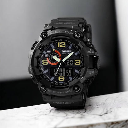 Часы наручные мужские SKMEI 1520BK BLACK, армейские часы противоударные. Цвет: черный