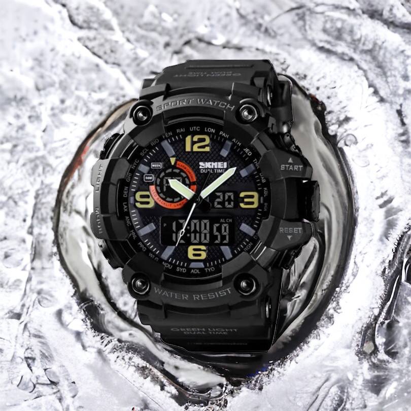 Часы наручные мужские SKMEI 1520BK BLACK, армейские часы противоударные. Цвет: черный